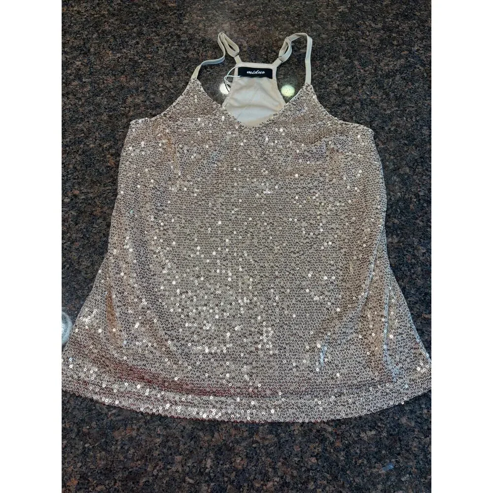 Gold Sequin V-Neck Cami Racerback Adjustable Straps Size XS NWT - Picture 6 of 13